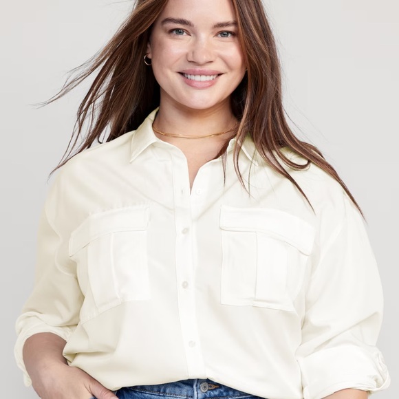 NWT OLD NAVY Button-Down Utility Shirt Color: Sea Salt - Picture 7 of 9
